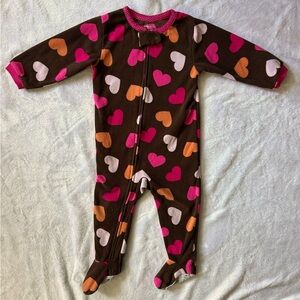 Carter’s Heart Super Comfy Fleece Footed Pajamas in Brown/Pink - Size 18 Months